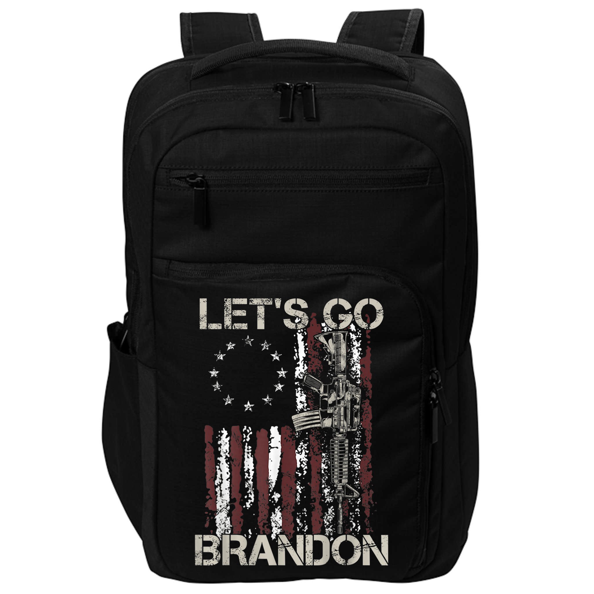 Lets Go Brandon Gun American Flag Patriots Let's Go Brandon Impact Tech Backpack