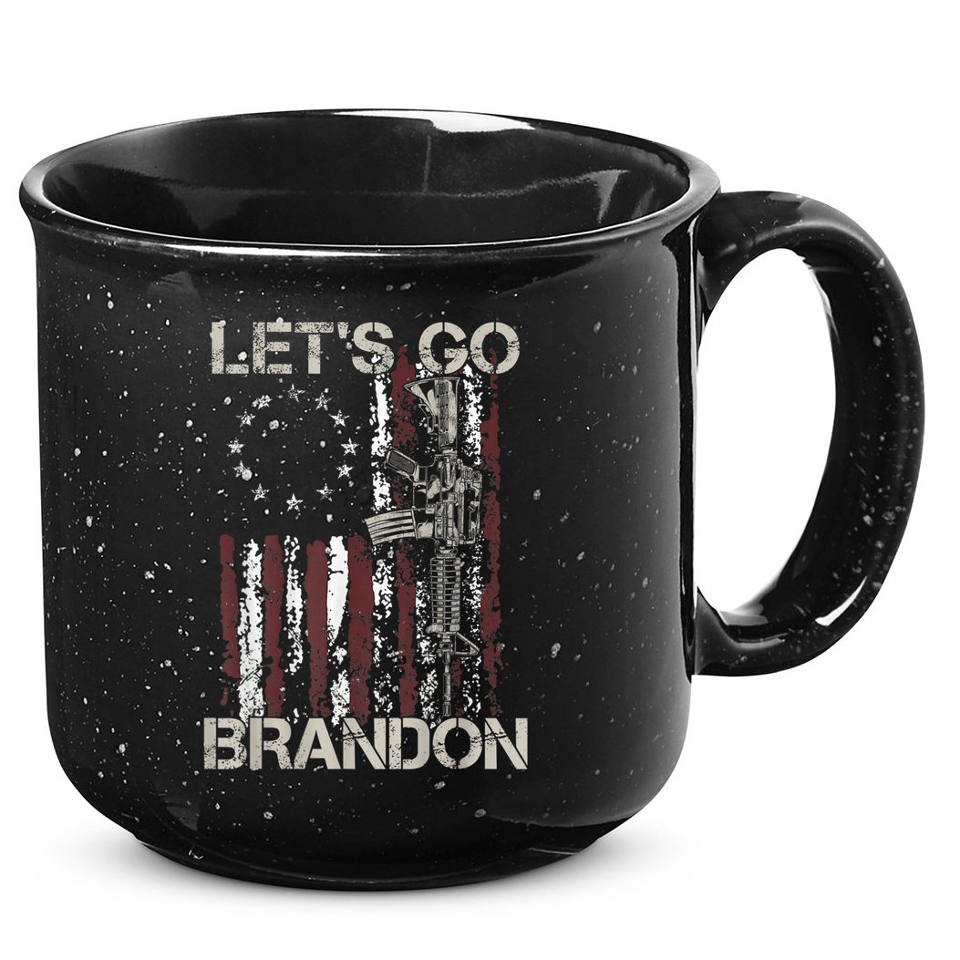 Lets Go Brandon Gun American Flag Patriots Let's Go Brandon 15oz Campfire Ceramic Mug