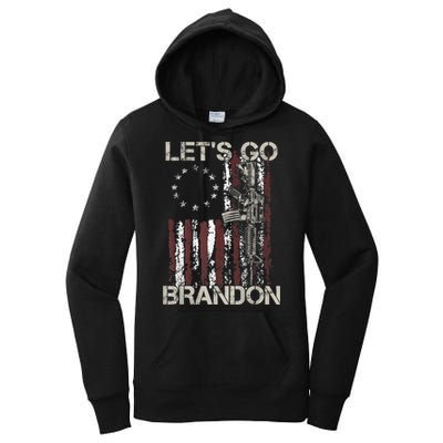 Lets Go Brandon Gun American Flag Patriots Let's Go Brandon Women's Pullover Hoodie