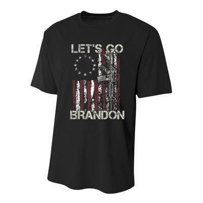 Lets Go Brandon Gun American Flag Patriots Let's Go Brandon Youth Performance Sprint T-Shirt