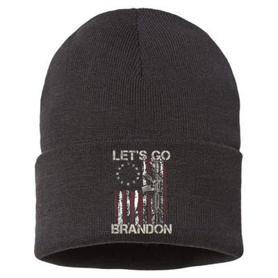 Lets Go Brandon Gun American Flag Patriots Let's Go Brandon Sustainable Knit Beanie