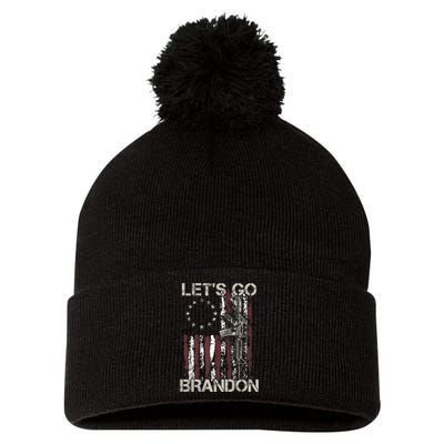 Lets Go Brandon Gun American Flag Patriots Let's Go Brandon Pom Pom 12in Knit Beanie