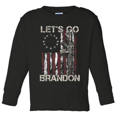 Lets Go Brandon Gun American Flag Patriots Let's Go Brandon Toddler Long Sleeve Shirt