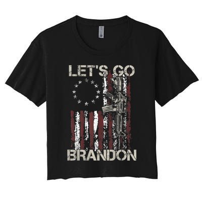 Lets Go Brandon Gun American Flag Patriots Let's Go Brandon Crop Top