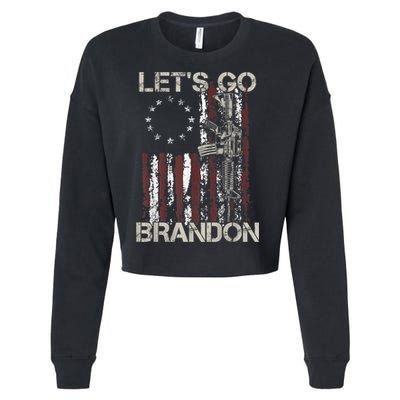 Lets Go Brandon Gun American Flag Patriots Let's Go Brandon Cropped Pullover Crew