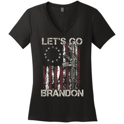 Lets Go Brandon Gun American Flag Patriots Let's Go Brandon Women's V-Neck T-Shirt
