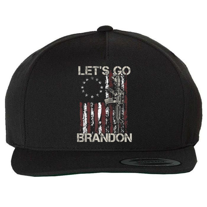 Lets Go Brandon Gun American Flag Patriots Let's Go Brandon Wool Snapback Cap