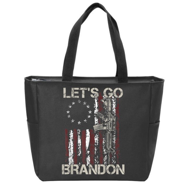 Lets Go Brandon Gun American Flag Patriots Let's Go Brandon Zip Tote Bag