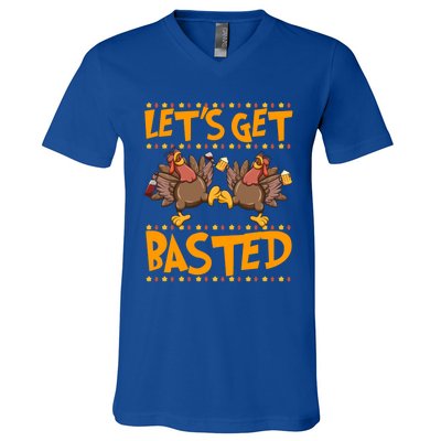 Lets Get Basted Turkeys Ing Wine And Beer Thanksgiving Cool Gift V-Neck T-Shirt