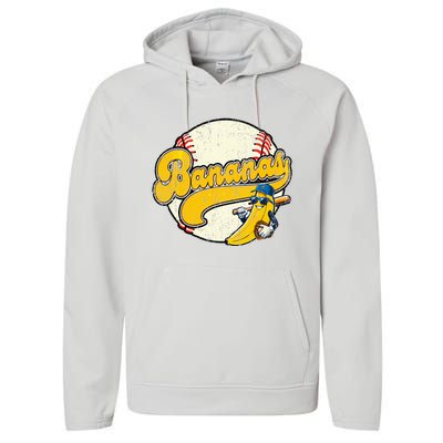 Lets Go Bananas Banana Playing Baseball Baseball Player Performance Fleece Hoodie