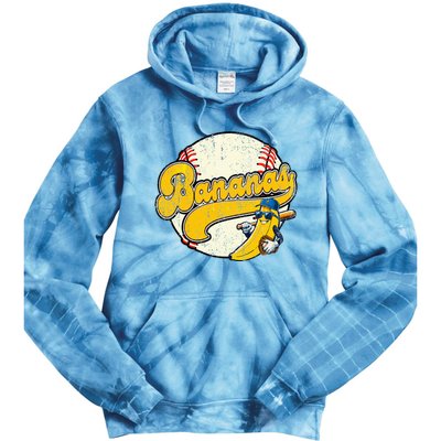 Lets Go Bananas Banana Playing Baseball Baseball Player Tie Dye Hoodie