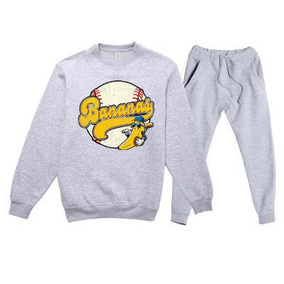 Lets Go Bananas Banana Playing Baseball Baseball Player Premium Crewneck Sweatsuit Set