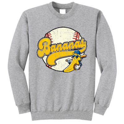 Lets Go Bananas Banana Playing Baseball Baseball Player Tall Sweatshirt