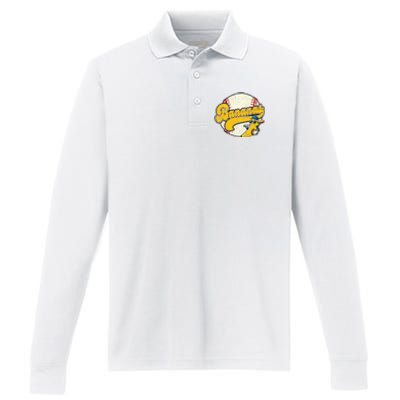 Lets Go Bananas Banana Playing Baseball Baseball Player Performance Long Sleeve Polo