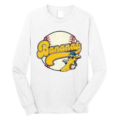 Lets Go Bananas Banana Playing Baseball Baseball Player Long Sleeve Shirt