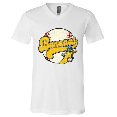 Lets Go Bananas Banana Playing Baseball Baseball Player V-Neck T-Shirt