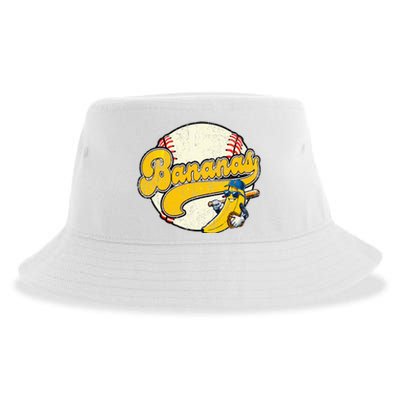 Lets Go Bananas Banana Playing Baseball Baseball Player Sustainable Bucket Hat