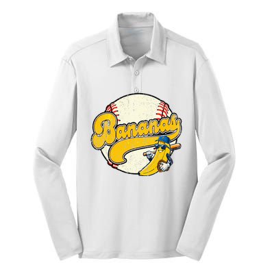 Lets Go Bananas Banana Playing Baseball Baseball Player Silk Touch Performance Long Sleeve Polo