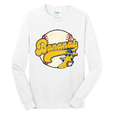 Lets Go Bananas Banana Playing Baseball Baseball Player Tall Long Sleeve T-Shirt