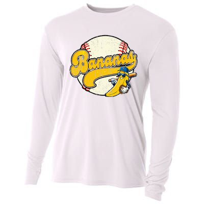 Lets Go Bananas Banana Playing Baseball Baseball Player Cooling Performance Long Sleeve Crew