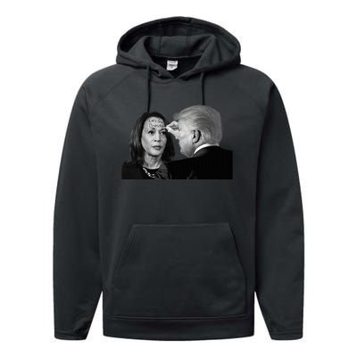 LetS Go Brenda Fun Trump Writes On Kamala HarrisS Forehead Performance Fleece Hoodie