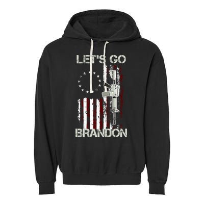 Let's Go Brandon Vintage American Flag Gun Rifle Garment-Dyed Fleece Hoodie