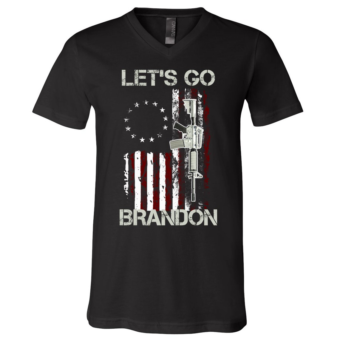 Let's Go Brandon Vintage American Flag Gun Rifle V-Neck T-Shirt