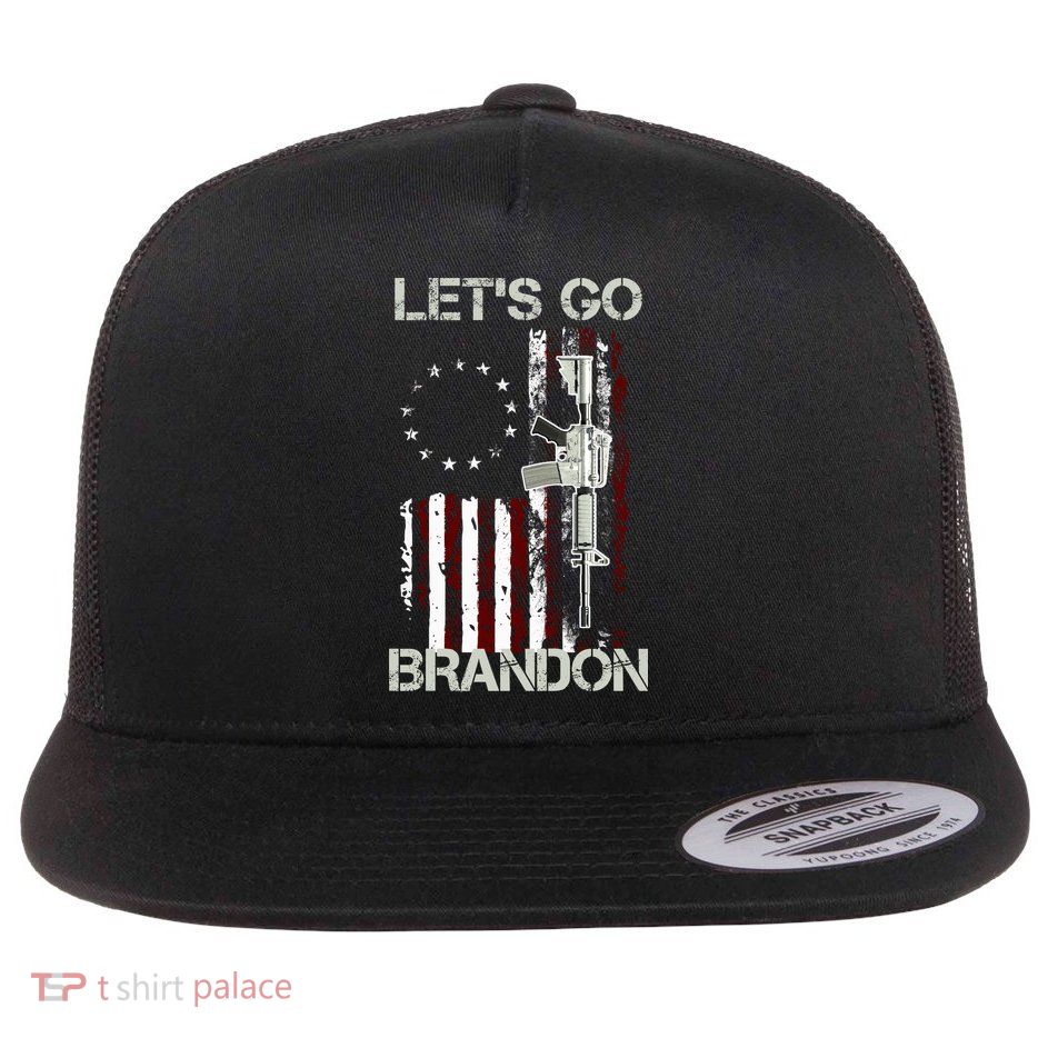 Let's Go Brandon Vintage American Flag Gun Rifle Flatbill Hat