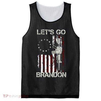Let's Go Brandon Vintage American Flag Gun Rifle Mesh Reversible Basketball Jersey Tank