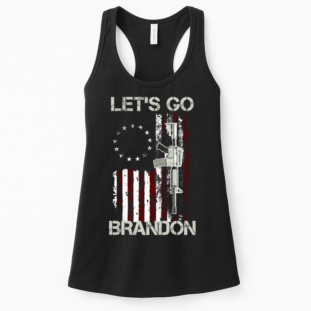 Let's Go Brandon Vintage American Flag Gun Rifle Womens Tank Top