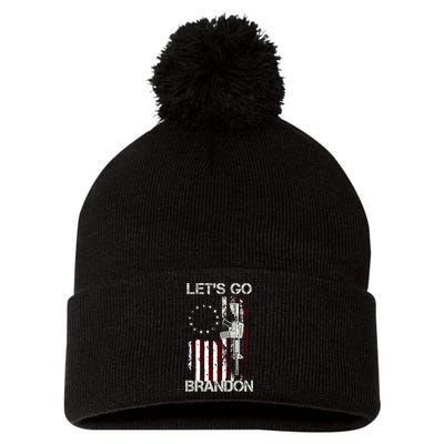 Let's Go Brandon Vintage American Flag Gun Rifle Pom Pom 12in Knit Beanie