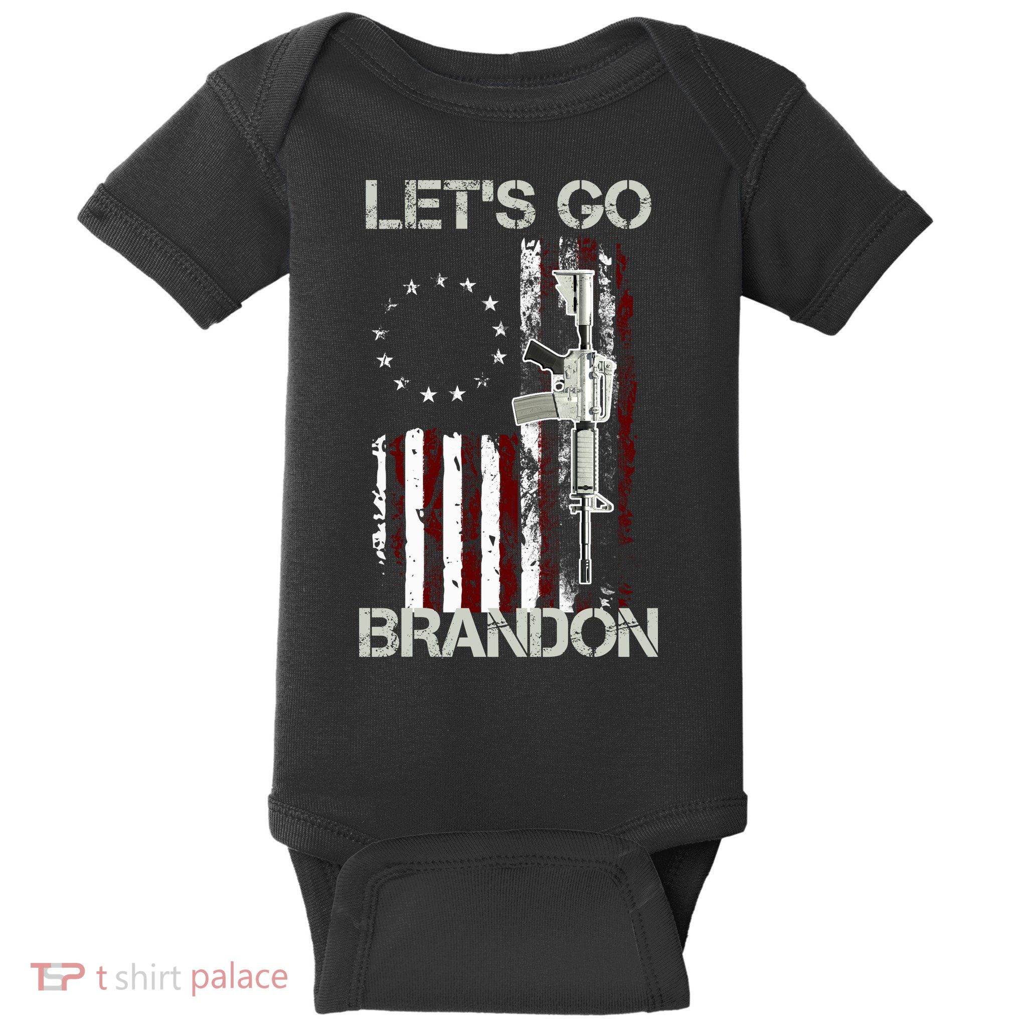 Let's Go Brandon Vintage American Flag Gun Rifle Baby Bodysuit