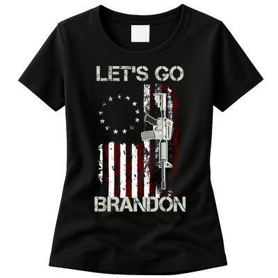 Let's Go Brandon Vintage American Flag Gun Rifle Womens T-Shirt