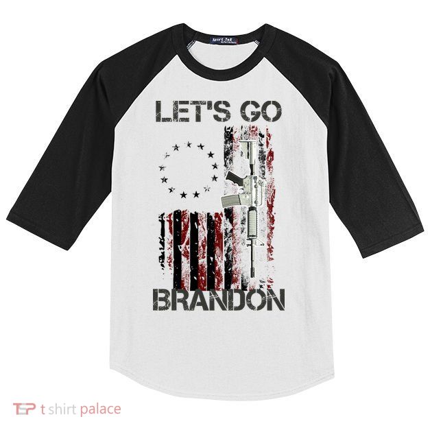 Let's Go Brandon Vintage American Flag Gun Rifle Kids Colorblock Raglan Jersey