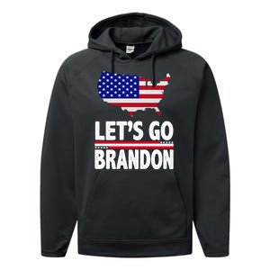 Let's Go Brandon USA American Flag Map Performance Fleece Hoodie