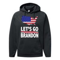 Let's Go Brandon USA American Flag Map Performance Fleece Hoodie