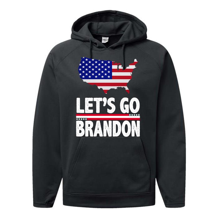 Let's Go Brandon USA American Flag Map Performance Fleece Hoodie