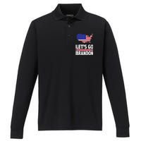 Let's Go Brandon USA American Flag Map Performance Long Sleeve Polo