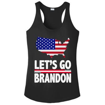 Let's Go Brandon USA American Flag Map Ladies PosiCharge Competitor Racerback Tank