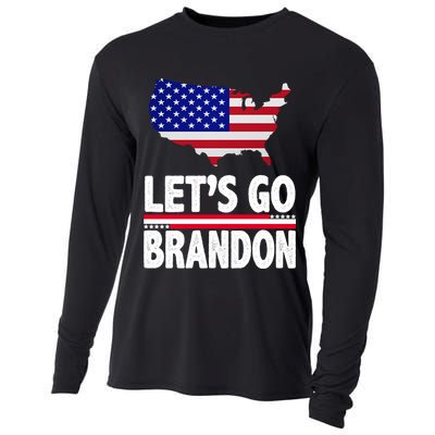 Let's Go Brandon USA American Flag Map Cooling Performance Long Sleeve Crew