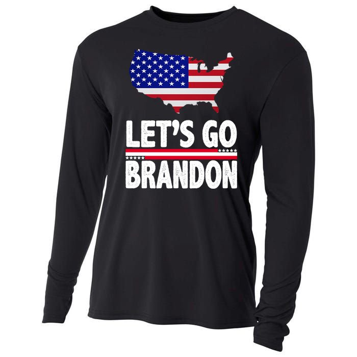 Let's Go Brandon USA American Flag Map Cooling Performance Long Sleeve Crew