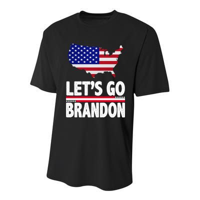 Let's Go Brandon USA American Flag Map Youth Performance Sprint T-Shirt