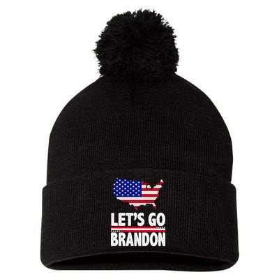 Let's Go Brandon USA American Flag Map Pom Pom 12in Knit Beanie