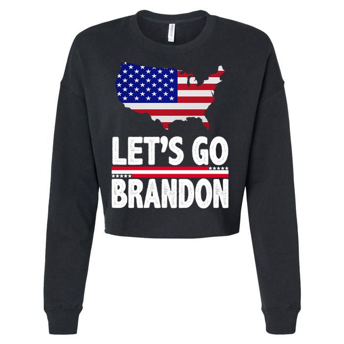 Let's Go Brandon USA American Flag Map Cropped Pullover Crew