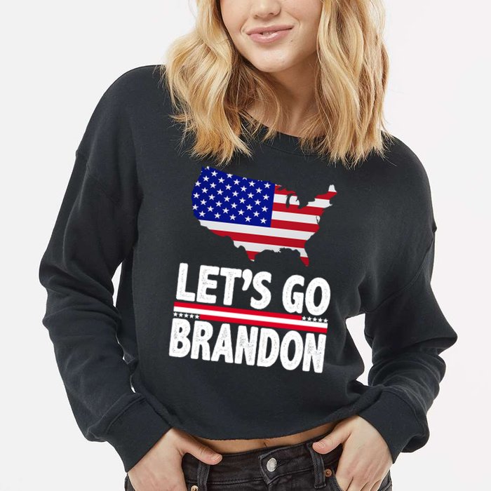 Let's Go Brandon USA American Flag Map Cropped Pullover Crew