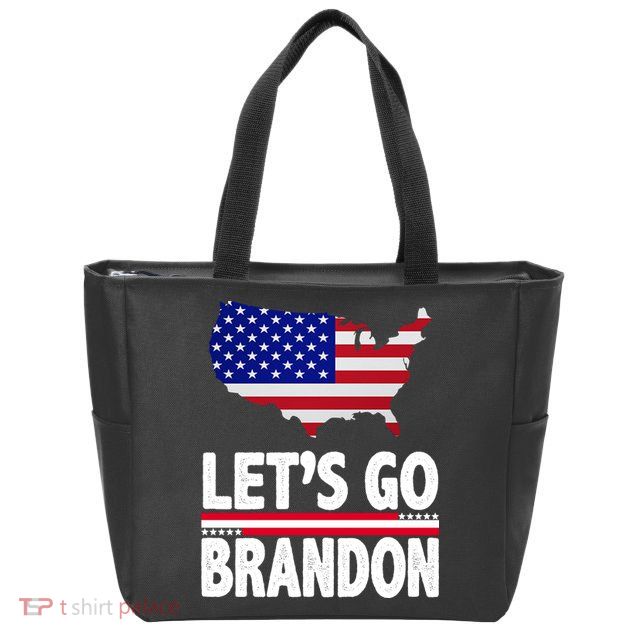 Let's Go Brandon USA American Flag Map Zip Tote Bag