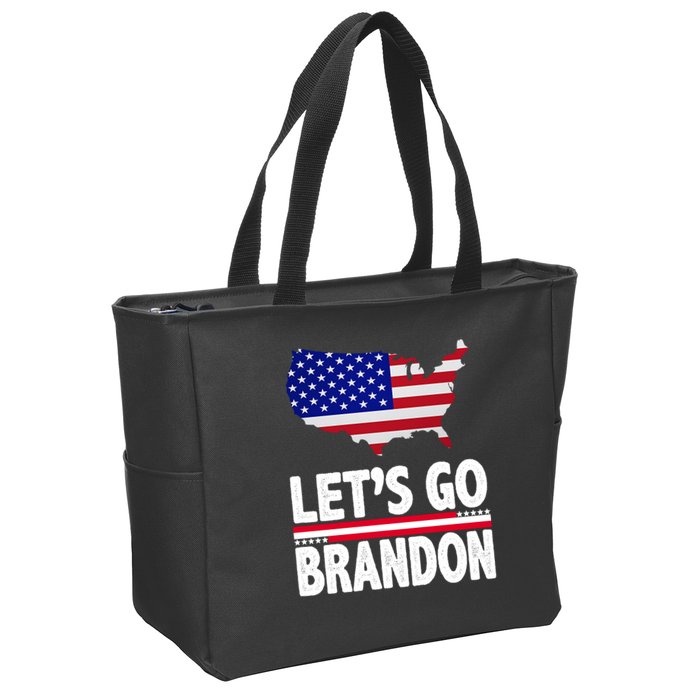 Let's Go Brandon USA American Flag Map Zip Tote Bag