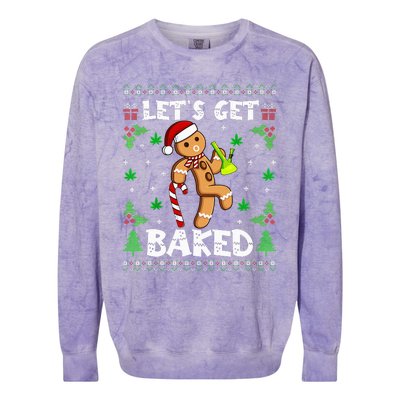 Let's Get Baked Gingerbread Man Weed Funny Christmas Cookie  Colorblast Crewneck Sweatshirt