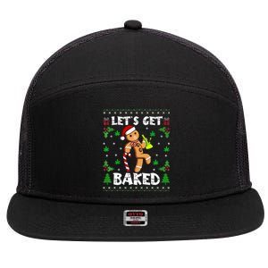 Let's Get Baked Gingerbread Man Weed Funny Christmas Cookie  7 Panel Mesh Trucker Snapback Hat