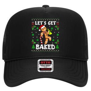 Let's Get Baked Gingerbread Man Weed Funny Christmas Cookie  High Crown Mesh Back Trucker Hat